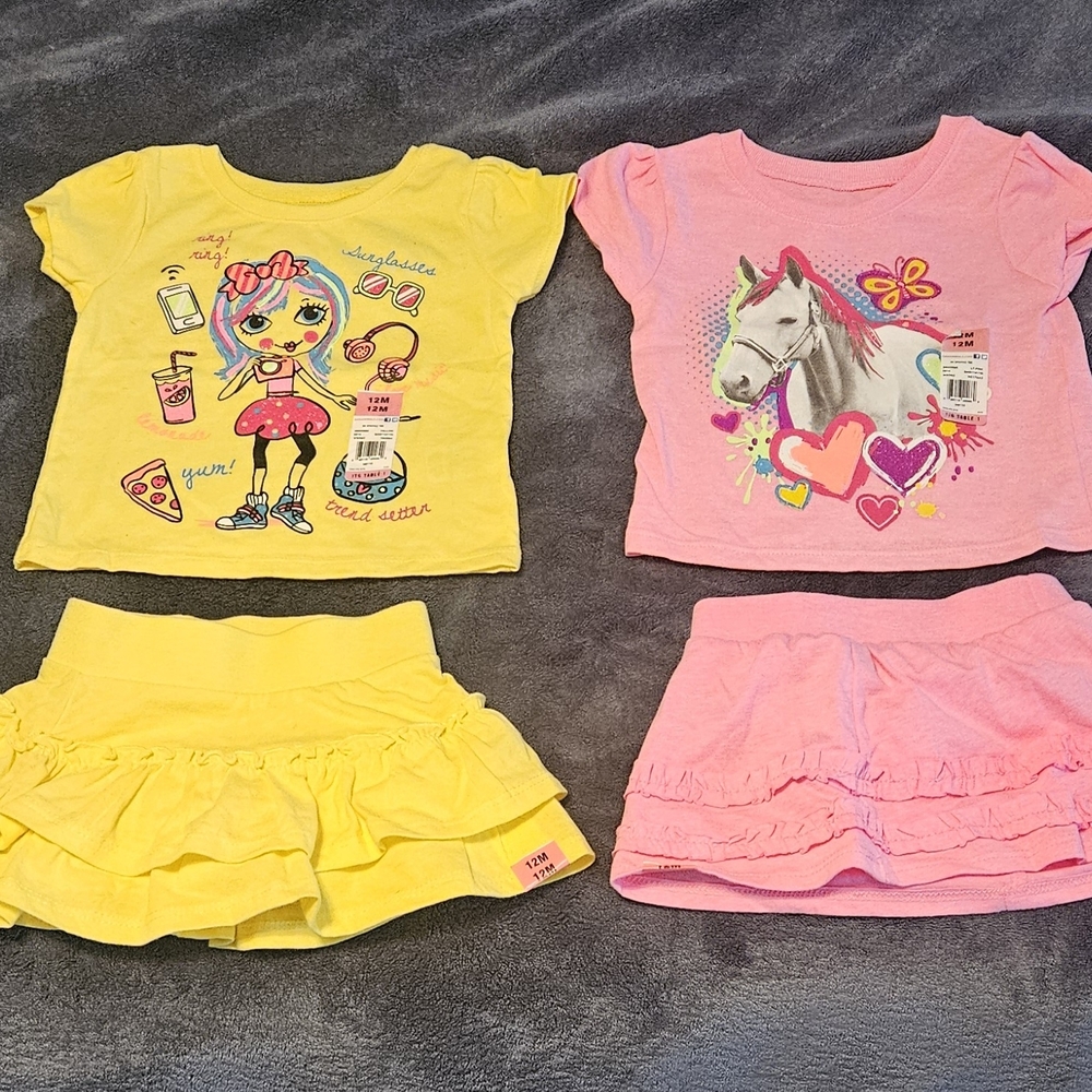 Adorable Yellow and Pink Kids' T-Shirt and Skirt Set